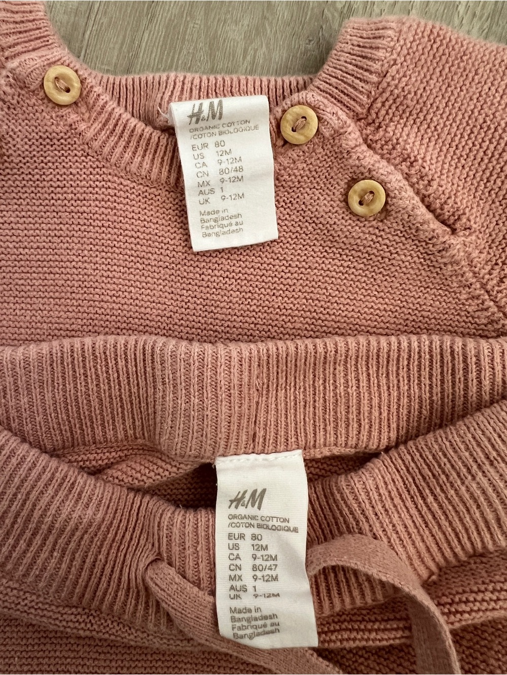 H&M Baby Knit Sweater Pants 2 Piece Set 12M Dusty Pink 100% Organic Cotton - Picture 7 of 8